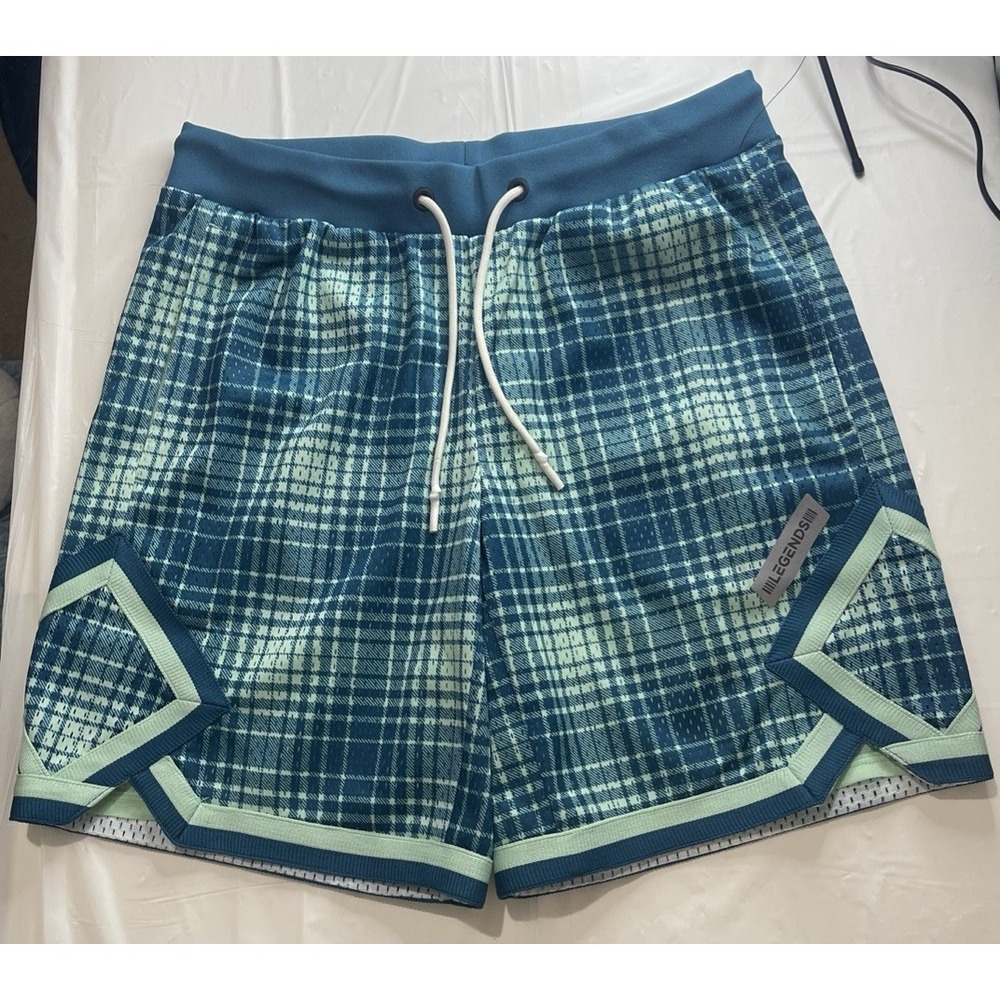 Legends Men's Crenshaw Basketball Shorts Teal Plaid Size Medium NWT